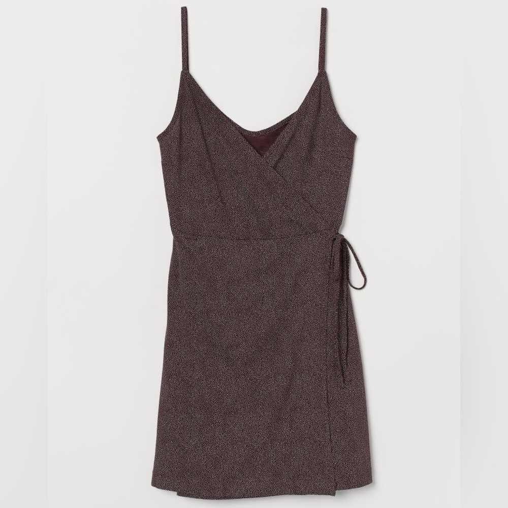 Bordeaux and white dotted cotton wrap dress / sundress